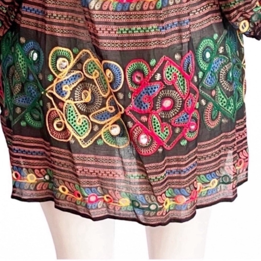 RARE NWT Juliet Dunn London Black Embroidered Mini Kaftan Dress Mirror Beach S - Picture 7 of 14